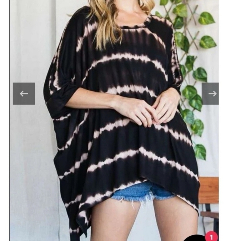 .GOLDSPARK Brown Striped Tie DyeDolman Sleeve Tunic Made in USA size Large.
